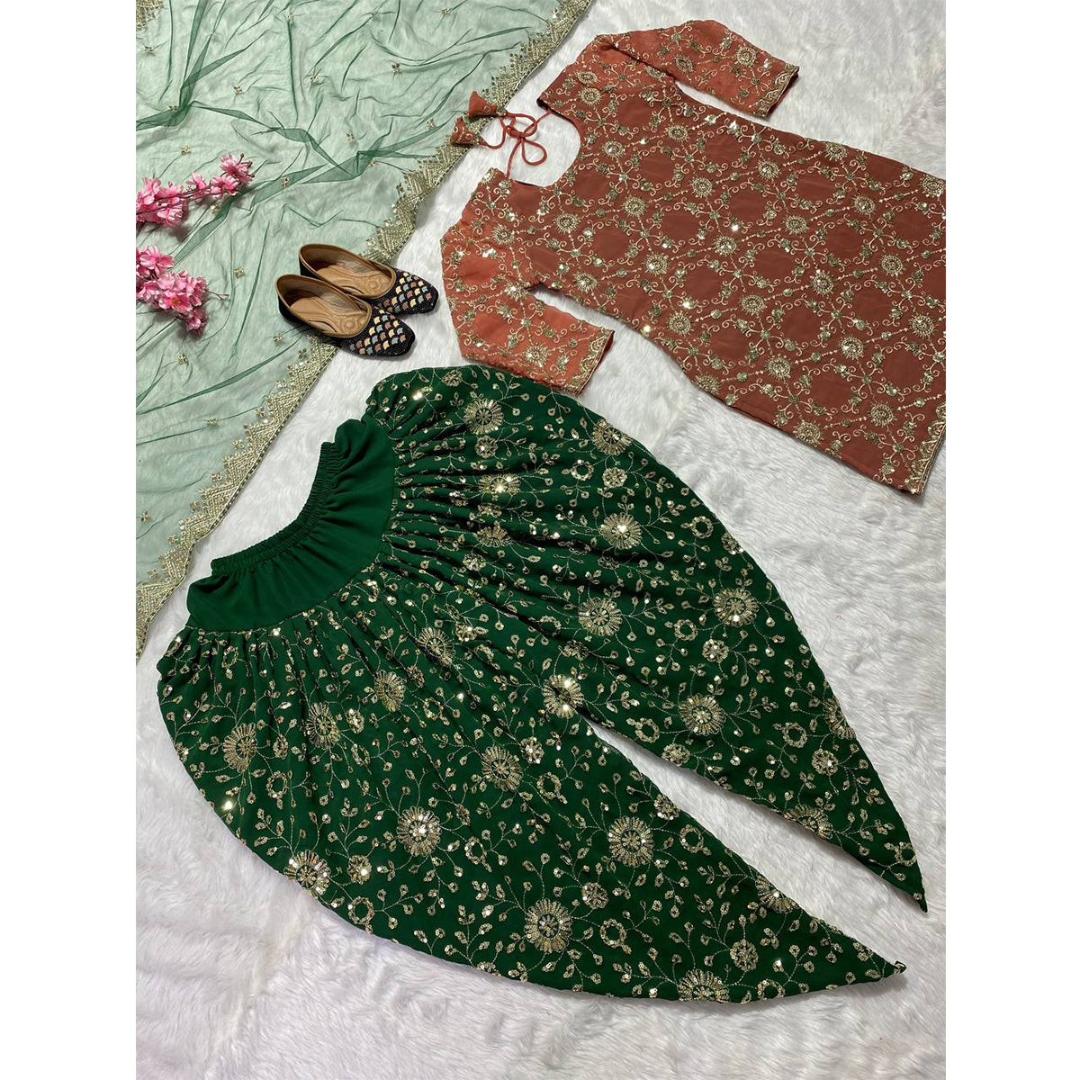 Shafnufab Women's Georgette Stitched Punjabi Patiala Suit With Dupatta (XL Size) In Brown Colour SF201407