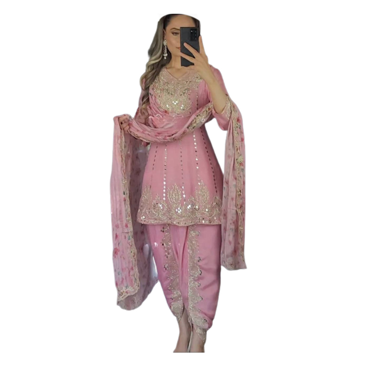 Shafnufab Attractive Pink Color Designer Georgette Patiyala Suits Gown(XL Size) In Pink Colour SF201413
