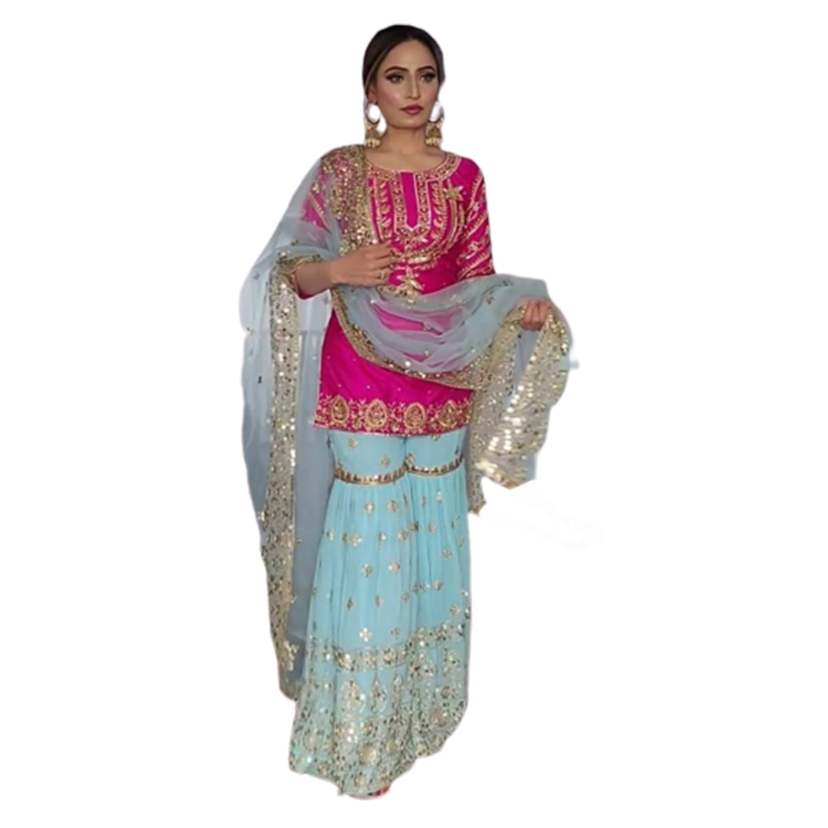 Shafnufab Women's Georgette Stitched Dhoti Suit(XL Size) In Pink Colour SF201414