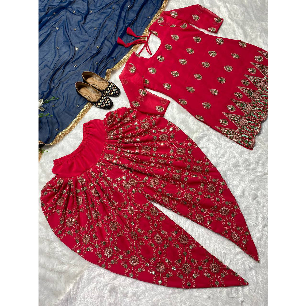 Shafnufab Women's Georgette Stitched Dhoti Suit(XL Size) In Pink Colour SF201415