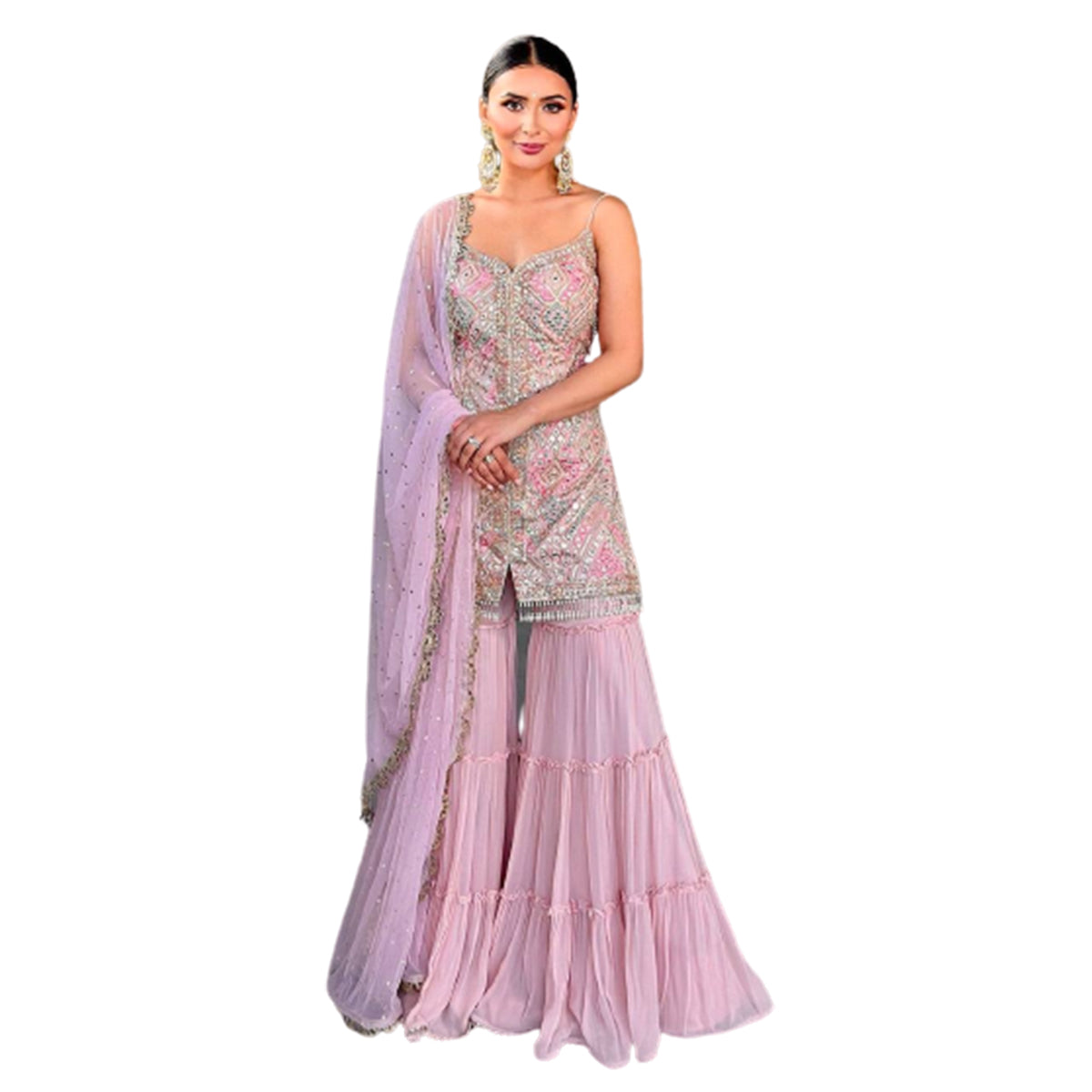 SHAFNUFAB Women's Georgette Ethnic Wear for Women Stitched Palazzo Salwar Suit SF201423 Diwali Outfit Bridal Pink Colour Indian Casual Wear Salwar Suit IN Eid
