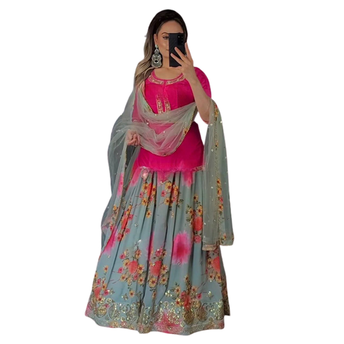 SHAFNUFAB Women's Georgette Ethnic Wear for Women Stitched Sharara Salwar Suit SF201424 Diwali Outfit Bridal Pink Colour Indian Casual Wear Salwar Suit IN Eid