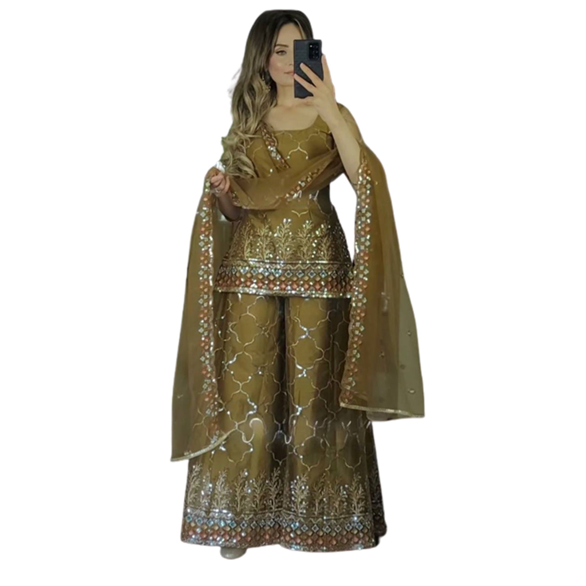 SHAFNUFAB Women's Georgette Ethnic Wear for Women Stitched Palazzo Salwar Suit SF201427 Diwali Outfit Bridal Yellow Colour Indian Casual Wear Salwar Suit IN Eid