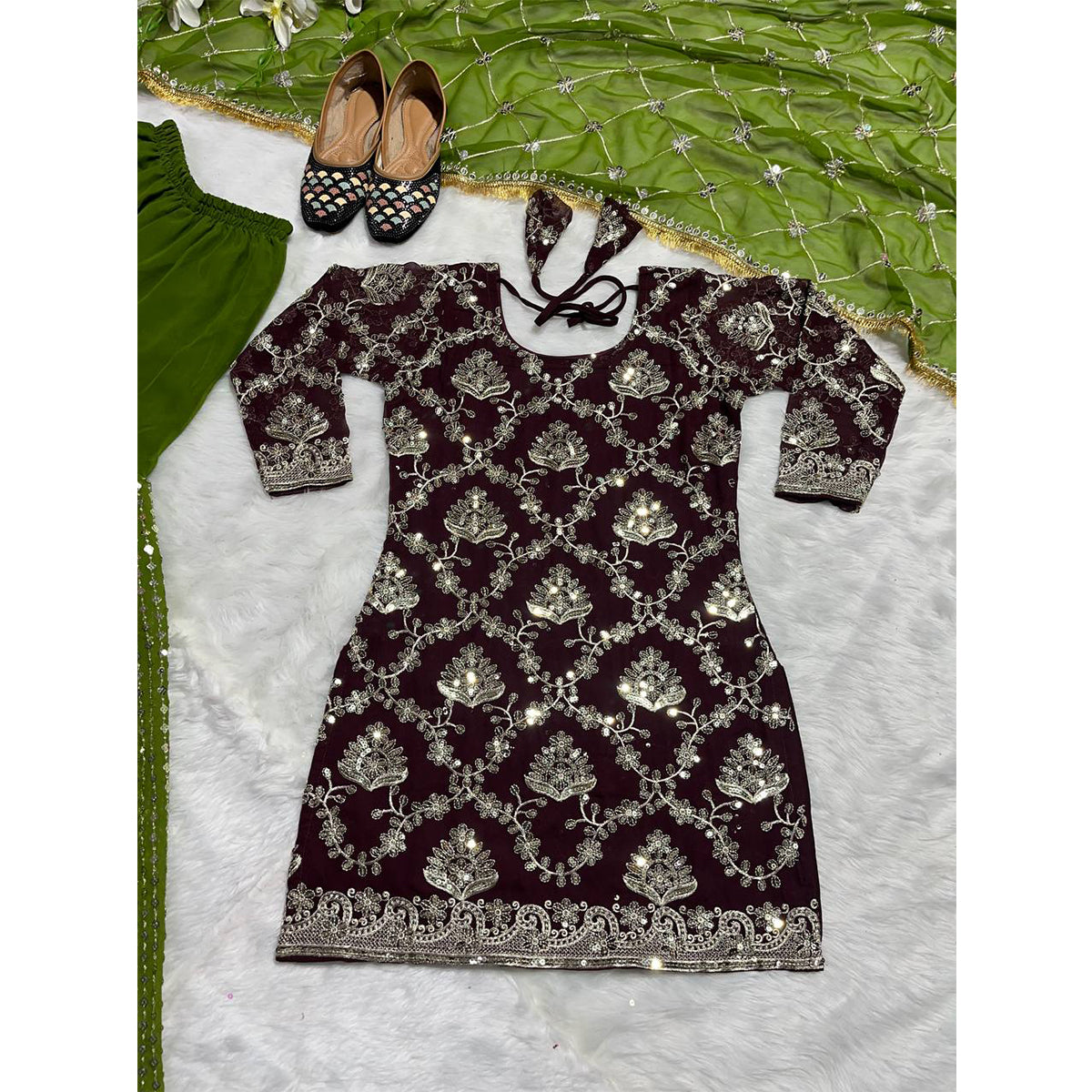 Shafnufab Women's Georgette Stitched Dhoti Suit(XL Size) In Purple Colour SF201429