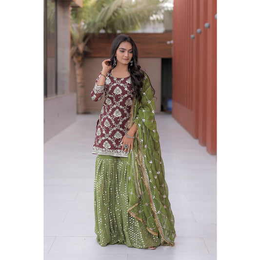 Shafnufab Women's Georgette Stitched Dhoti Suit(XL Size) In Purple Colour SF201429