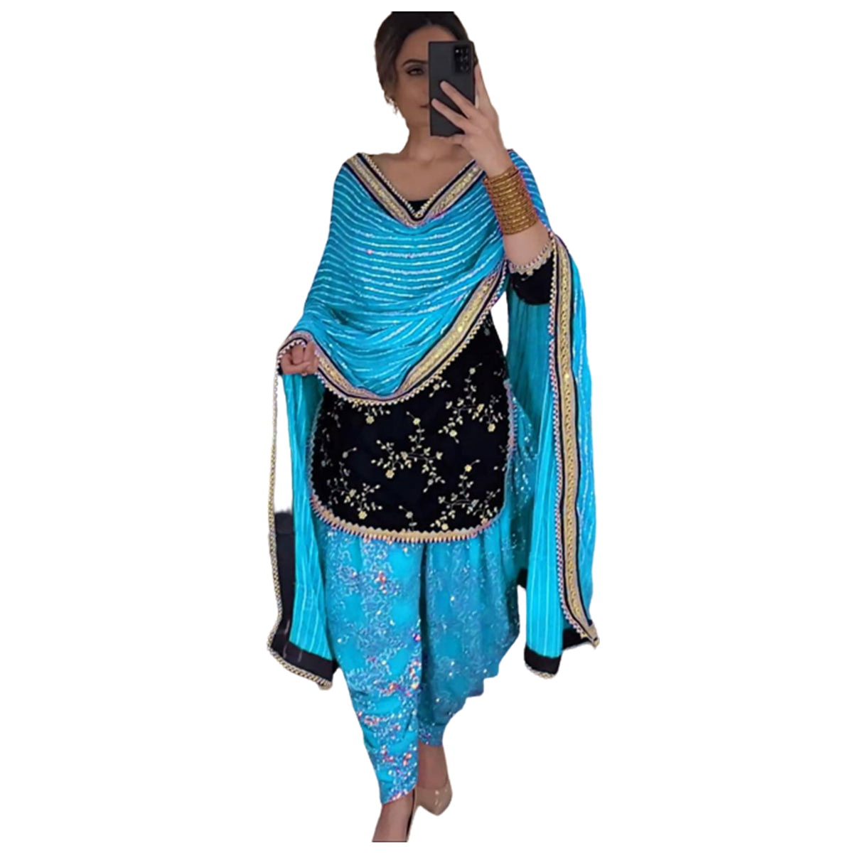 SHAFNUFAB Women's Georgette Ethnic Wear for Women Stitched Dhoti Salwar Suit SF201430 Diwali Outfit Bridal Light Blue Colour Indian Casual Wear Salwar Suit IN Eid