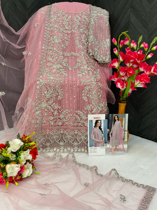 SHAFNUFAB Women's Organza Ethnic Wear for WomenSemi StitchedSalwarSuit SF201432 Diwali Outfit Bridal Pink Colour Indian CasualWearSalwarSuit IN Eid