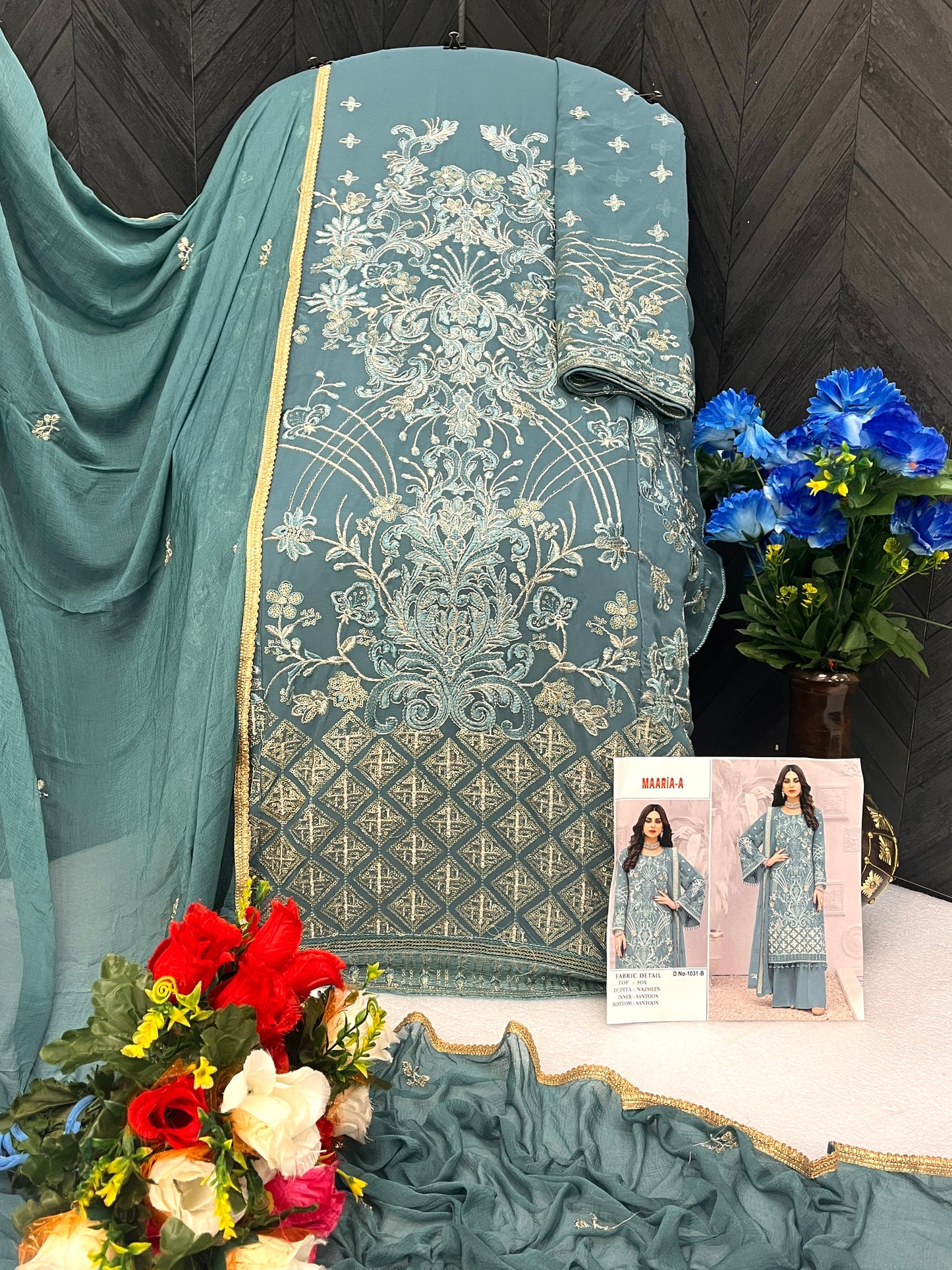 SHAFNUFAB Women's Georgette Ethnic Wear for WomenSemi StitchedSalwarSuit SF201438 Diwali Outfit Bridal Light Blue Colour Indian CasualWearSalwarSuit IN Eid