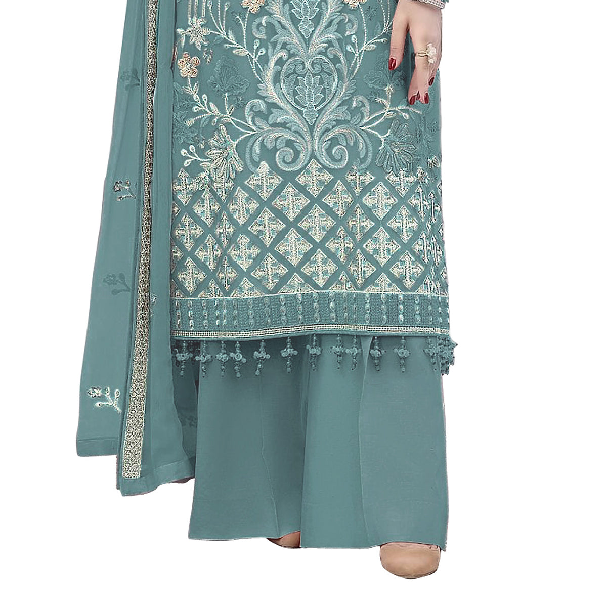 SHAFNUFAB Women's Georgette Ethnic Wear for WomenSemi StitchedSalwarSuit SF201438 Diwali Outfit Bridal Light Blue Colour Indian CasualWearSalwarSuit IN Eid