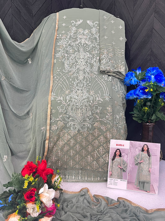 SHAFNUFAB Women's Georgette Ethnic Wear for WomenSemi StitchedSalwarSuit SF201439 Diwali Outfit Bridal Green Colour Indian CasualWearSalwarSuit IN Eid