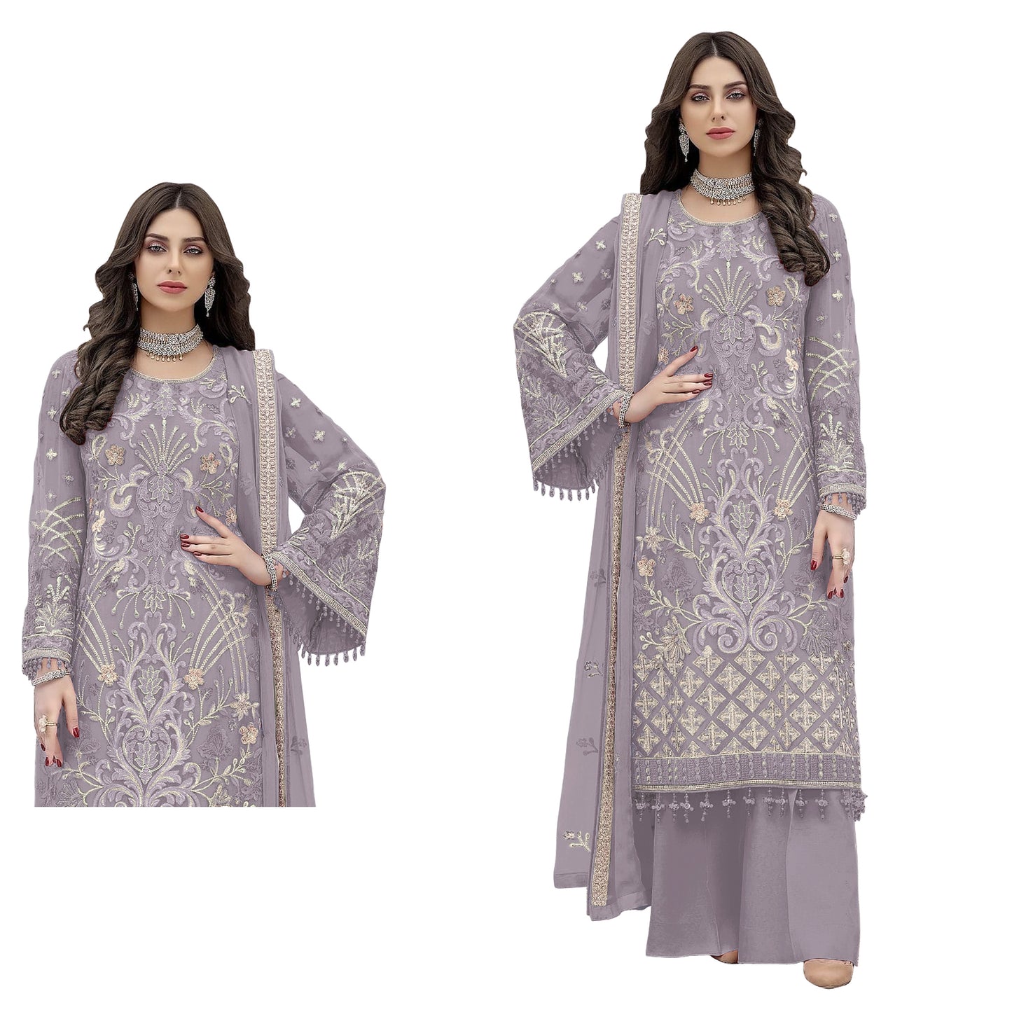 Shafnufab Party Special Purple Embroidery Work Palazzo Suit SF201440