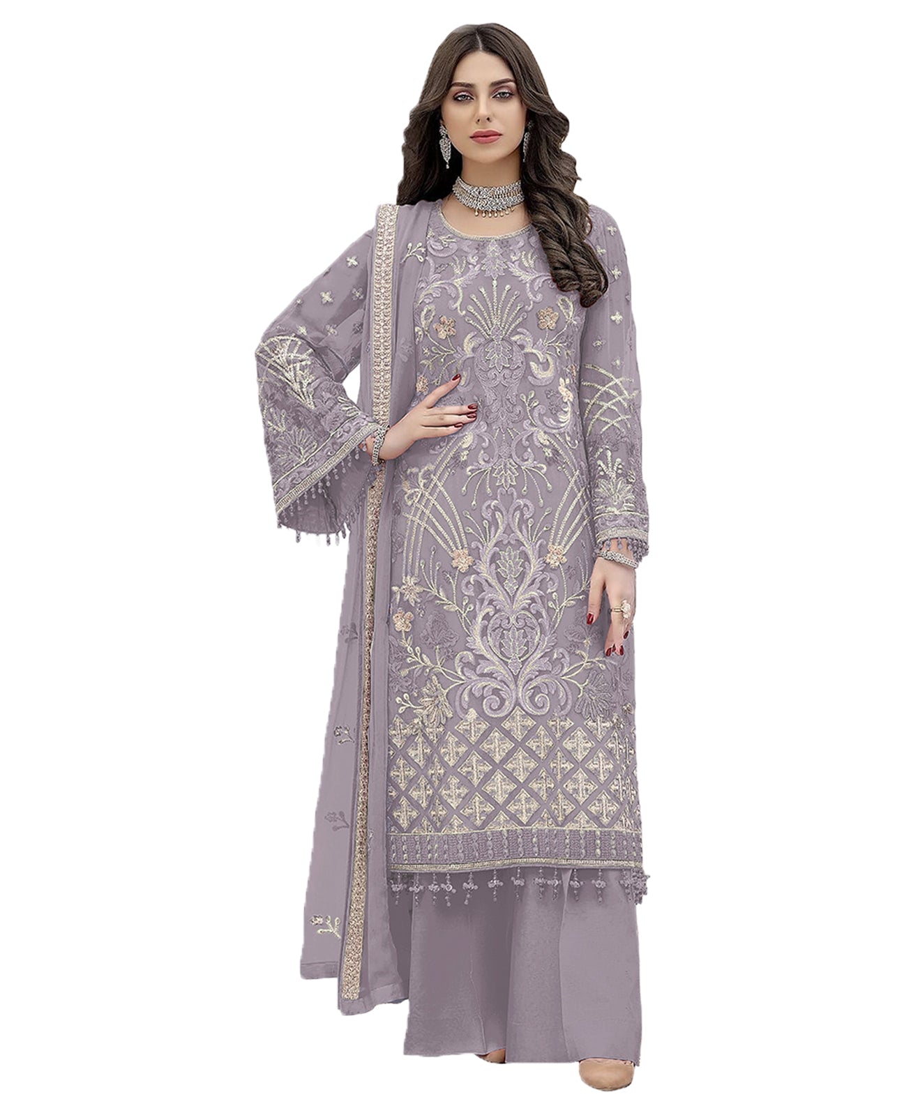 Shafnufab Party Special Purple Embroidery Work Palazzo Suit SF201440