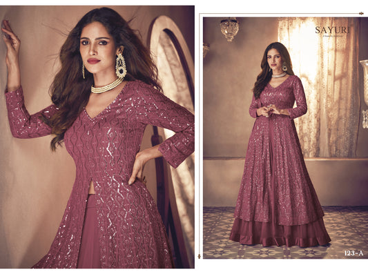 SHAFNUFAB Women's Georgette Ethnic Wear for WomenSemi StitchedSalwarSuit SF201441 Diwali Outfit Bridal Pink Colour Indian CasualWearSalwarSuit IN Eid