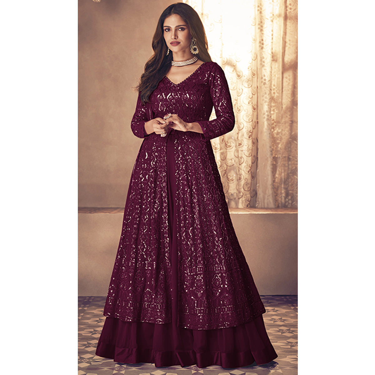 Shafnufab WOMEN'S Georgette Semi Stitched Salwar SuitSF201444