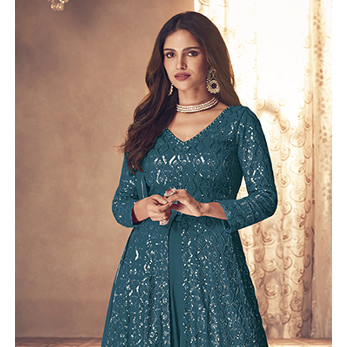 Shafnufab WOMEN'S Georgette Semi Stitched Salwar SuitSFSF201445