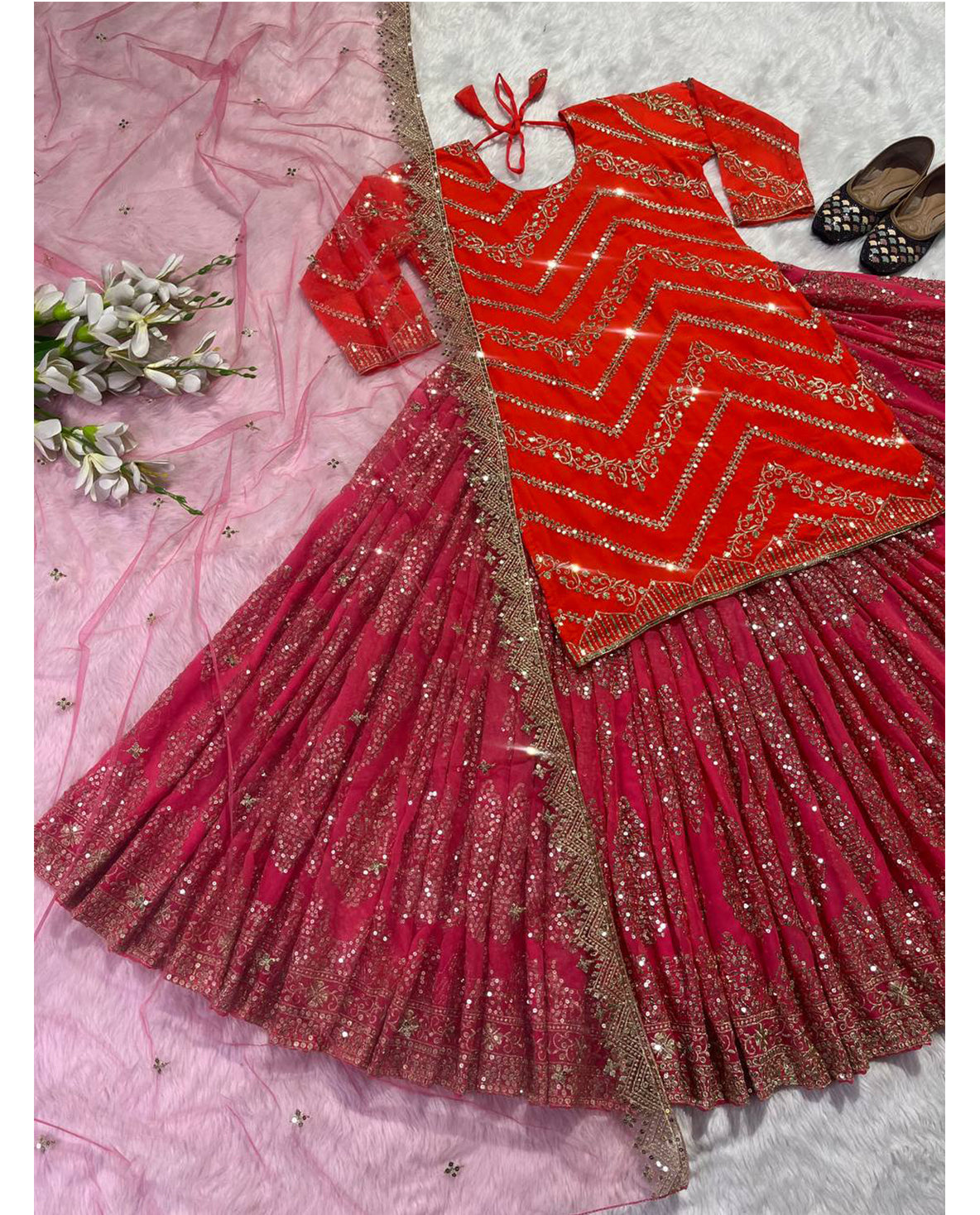 SHAFNUFAB Women's Georgette Ethnic Wear for WomenSemi StitchedSalwarSuit SF201447 Diwali Outfit Bridal Pink1 Colour Indian CasualWearSalwarSuit IN Eid