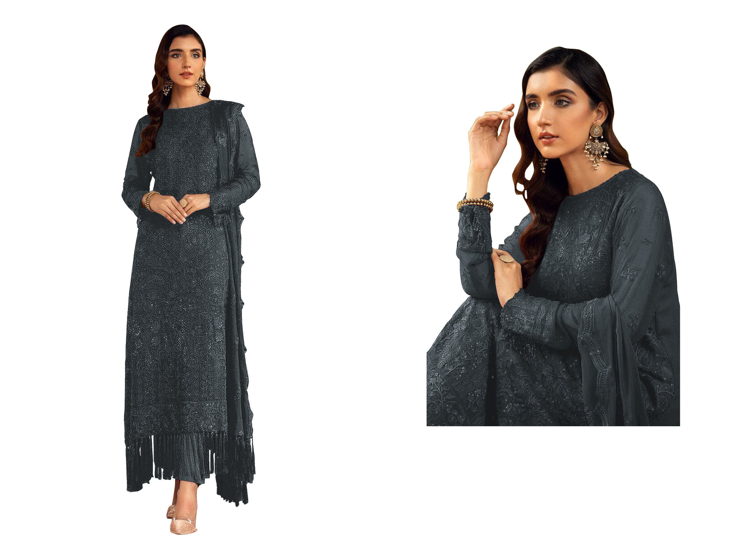 Shafnufab Trending Grey Georgette Embroidered Work Pakistani suit
