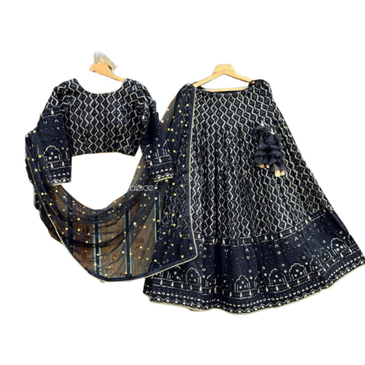 SHAFNUFAB Women's Georgette Semi Stitched lehengacholi SF201456 Diwali Outfit Embroidered lehengacholi Set Black1 Colour Indian Heavy Lehenga