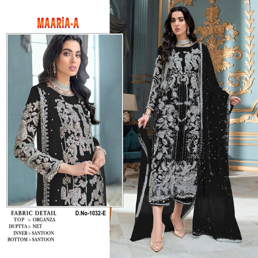 SHAFNUFAB Women's Organza Ethnic Wear for WomenSemi StitchedSalwarSuit SF201460 Diwali Outfit Bridal Black Colour Indian CasualWearSalwarSuit IN Eid