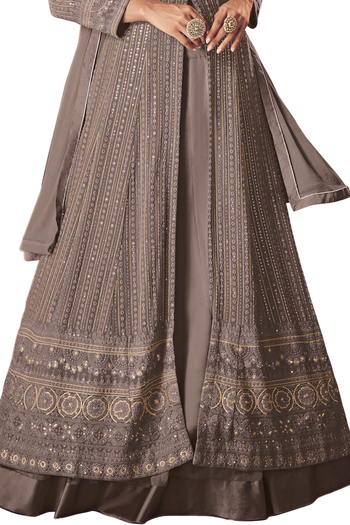 SHAFNUFAB Women's Georgette Ethnic Wear for WomenSemi StitchedSalwarSuit SF201462 Diwali Outfit Bridal Grey Colour Indian CasualWearSalwarSuit IN Eid