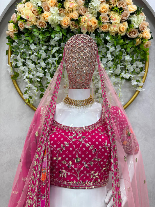 SHAFNUFAB Women's Gorgette Semi Stitched lehengacholi SF201463 Diwali Outfit Embroidered lehengacholi Set Pink Colour Indian Heavy Lehenga