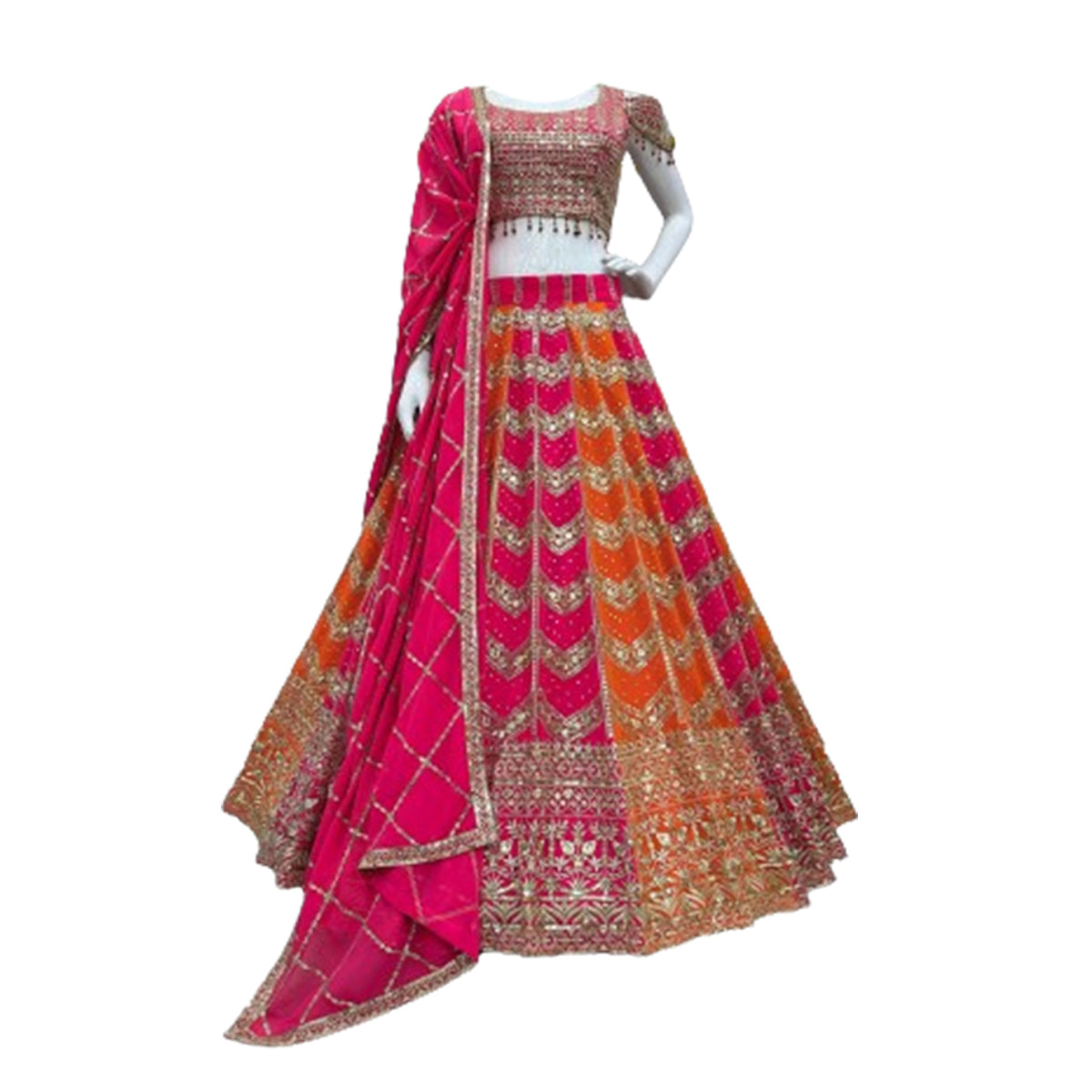 SHAFNUFAB Women's Gorgette Semi Stitched lehengacholi SF201464 Diwali Outfit Embroidered lehengacholi Set Orange Colour Indian Heavy Lehenga