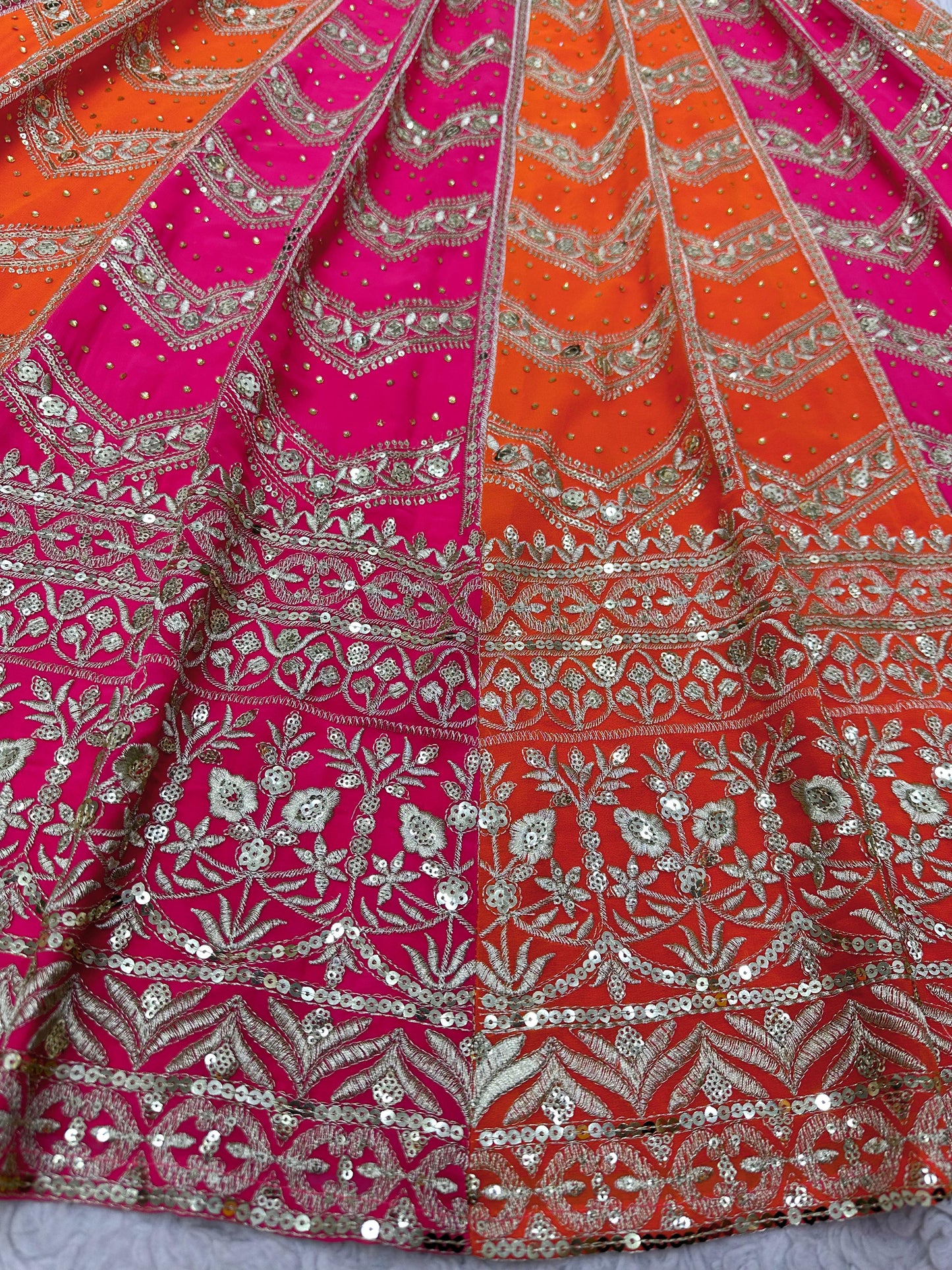 SHAFNUFAB Women's Gorgette Semi Stitched lehengacholi SF201464 Diwali Outfit Embroidered lehengacholi Set Orange Colour Indian Heavy Lehenga
