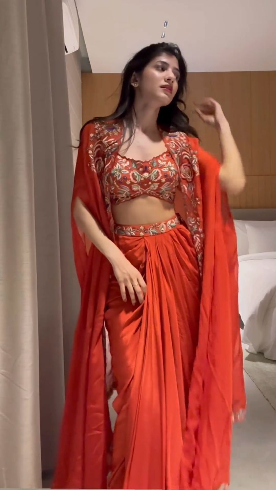Shafnufab Women's Georgette Stitched Lehenga Choli For Wedding ( Red1 _ Free Size)