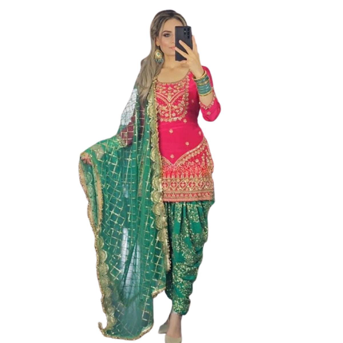 Shafnufab Women's Georgette Stitched Dhoti Suit(XL Size) In Green Colour SF201467