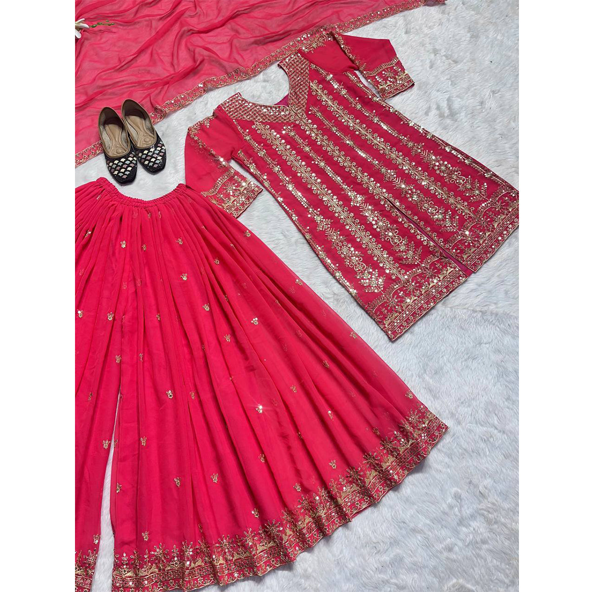 Shafnufab Women's Georgette Stitched Dhoti Suit(XL Size) In Pink Colour SF201471