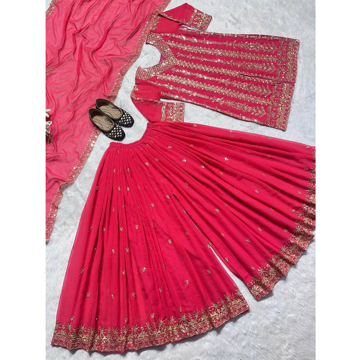 Shafnufab Women's Georgette Stitched Dhoti Suit(XL Size) In Pink Colour SF201471