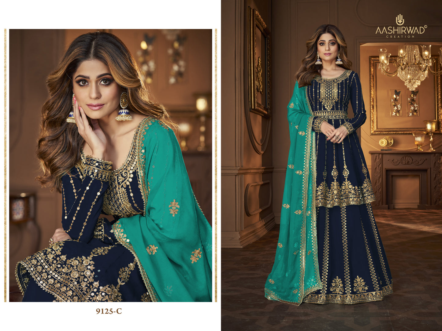 SHAFNUFAB Women's Georgette Ethnic Wear for WomenSemi StitchedSalwarSuit SF201472 Diwali Outfit Bridal Blue Colour Indian CasualWearSalwarSuit IN Eid