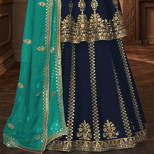 SHAFNUFAB Women's Georgette Ethnic Wear for WomenSemi StitchedSalwarSuit SF201472 Diwali Outfit Bridal Blue Colour Indian CasualWearSalwarSuit IN Eid