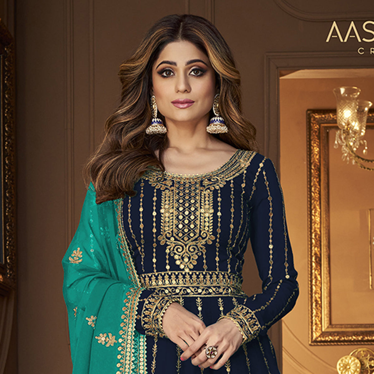 SHAFNUFAB Women's Georgette Ethnic Wear for WomenSemi StitchedSalwarSuit SF201472 Diwali Outfit Bridal Blue Colour Indian CasualWearSalwarSuit IN Eid
