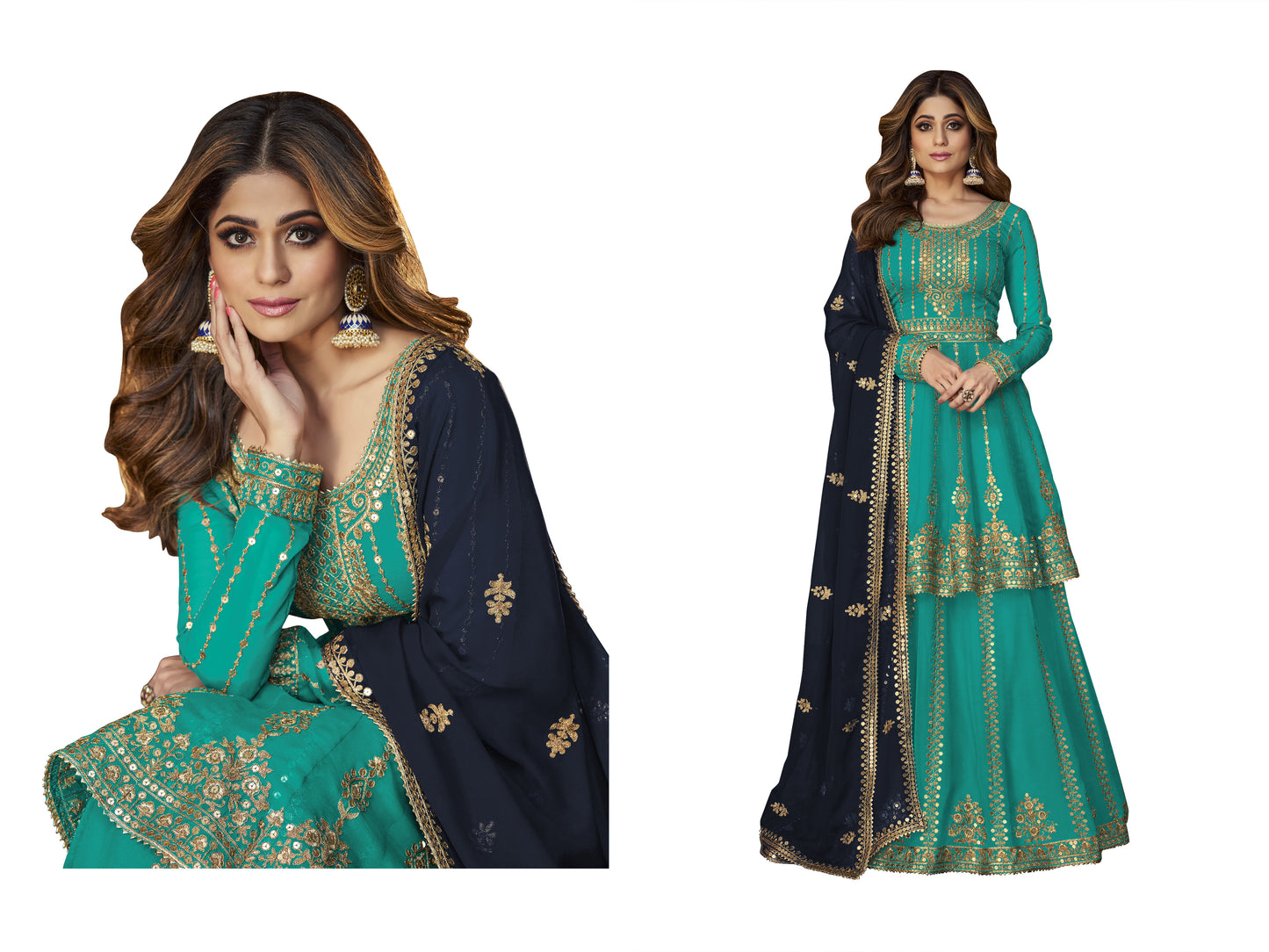 SHAFNUFAB Women's Georgette Ethnic Wear for WomenSemi StitchedSalwarSuit SF201473 Diwali Outfit Bridal Light Blue1 Colour Indian CasualWearSalwarSuit IN Eid