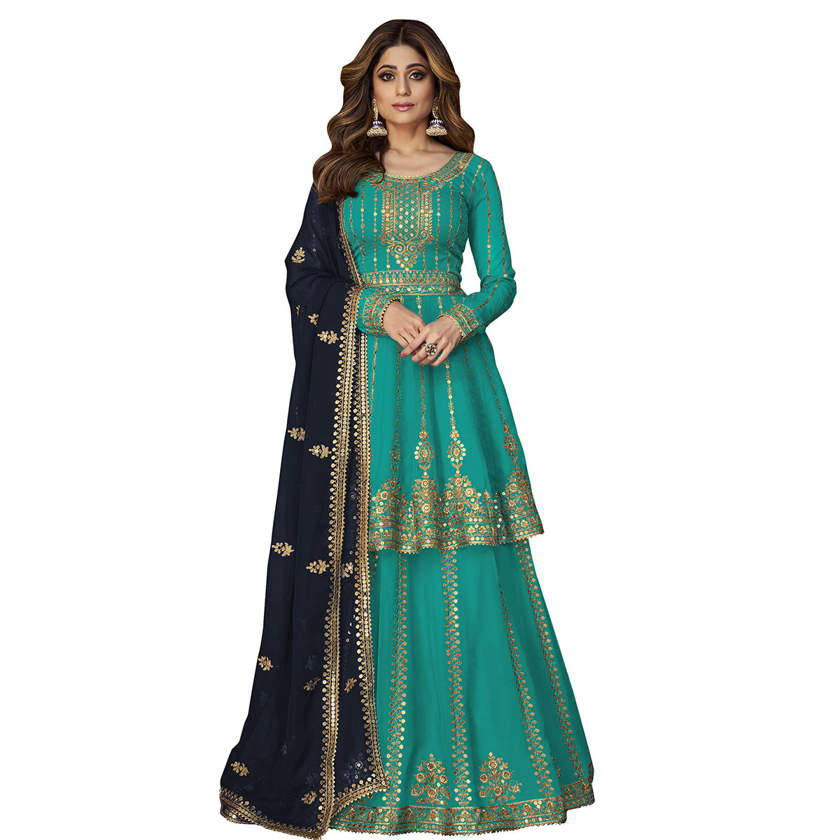 SHAFNUFAB Women's Georgette Ethnic Wear for WomenSemi StitchedSalwarSuit SF201473 Diwali Outfit Bridal Light Blue1 Colour Indian CasualWearSalwarSuit IN Eid