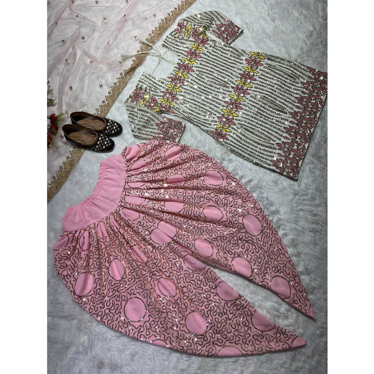 Shafnufab Women's Georgette Stitched Dhoti Suit (XL Size) In Pink Colour SF201477