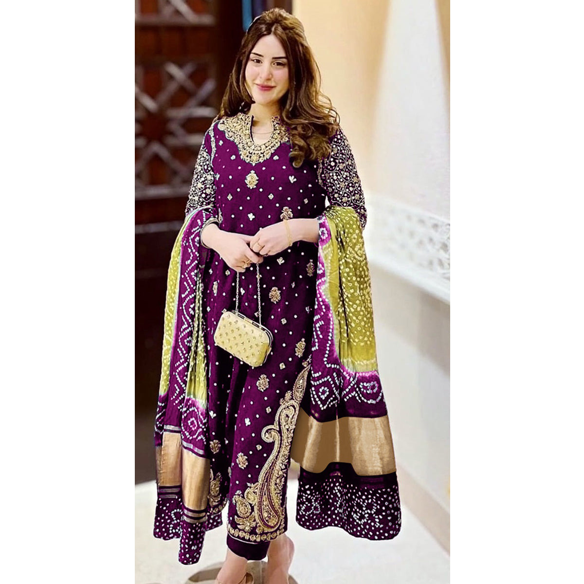 SHAFNUFAB Women's Georgette Ethnic Wear for WomenSemi StitchedSalwarSuit SF201480 Diwali Outfit Bridal Multicolor Colour Indian CasualWearSalwarSuit IN Eid