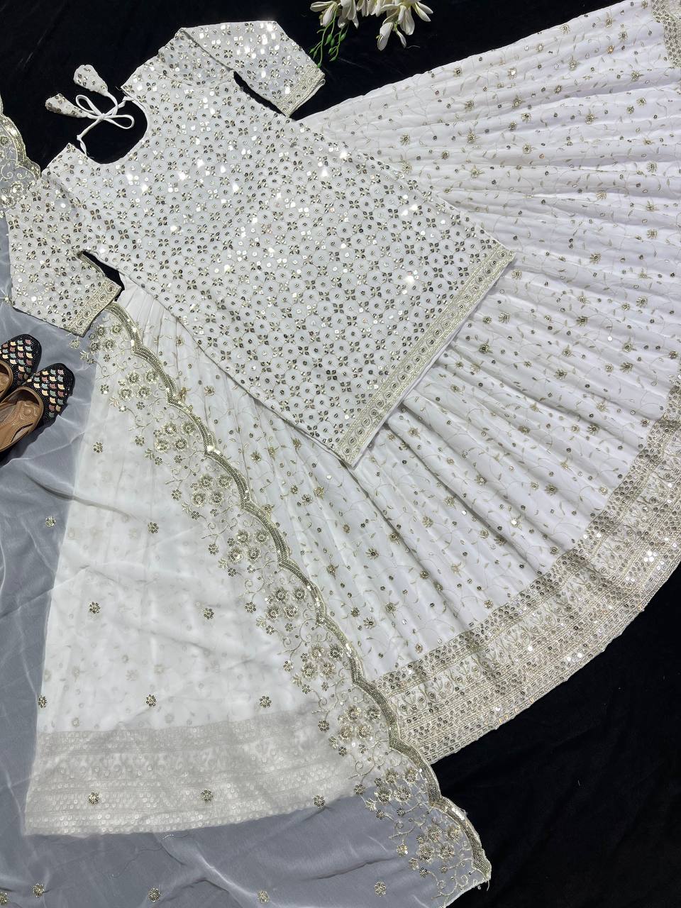 SF201484SHAFNUFAB Women's Georgette Ethnic Wear for Women Stitched Sharara Salwar Suit SF201484 Diwali Outfit Bridal White Colour Indian Casual Wear Salwar Suit IN Eid
