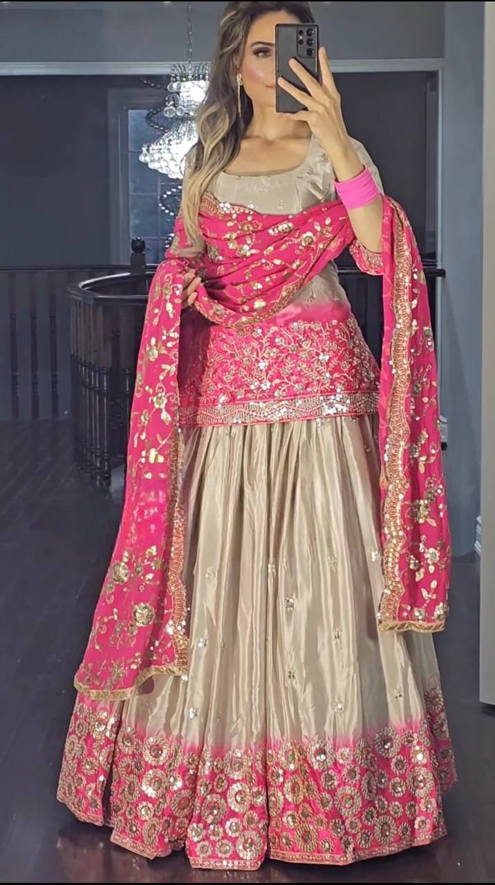 SHAFNUFAB Women's Chiffon Ethnic Wear for Women Stitched Sharara Salwar Suit SF201489 Diwali Outfit Bridal Beige Colour Indian Casual Wear Salwar Suit IN Eid