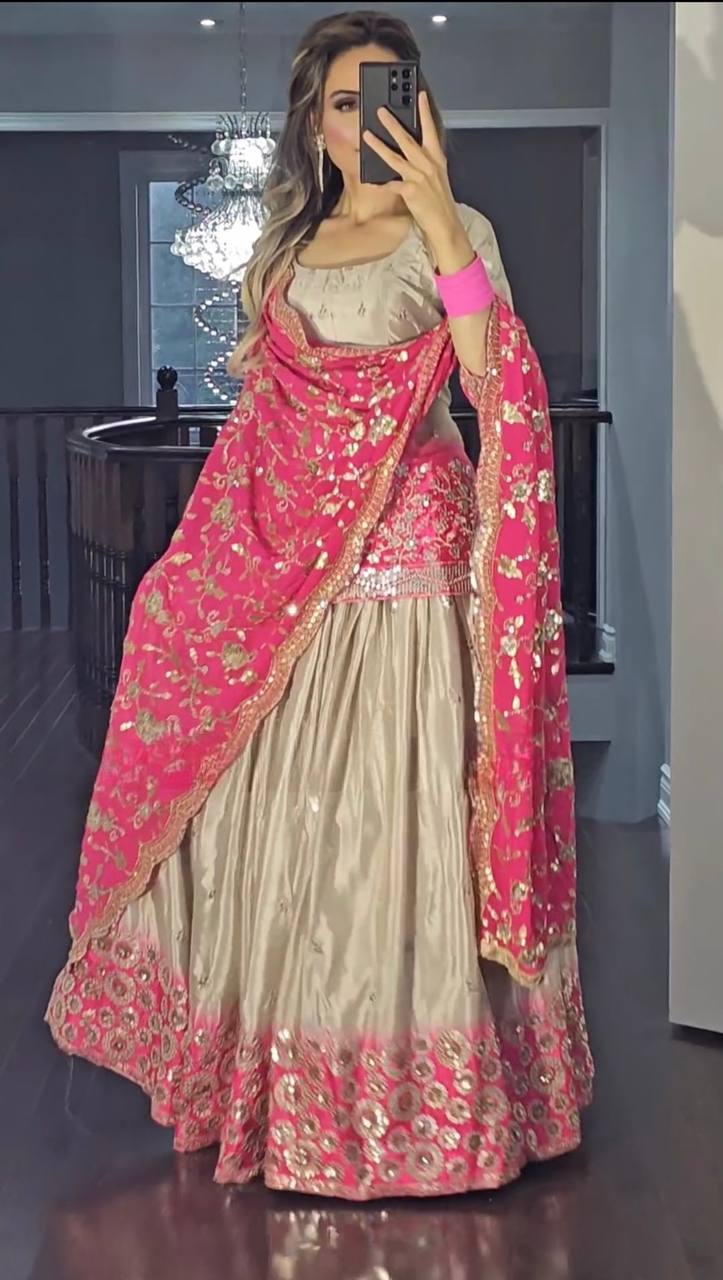 SHAFNUFAB Women's Chiffon Ethnic Wear for Women Stitched Sharara Salwar Suit SF201489 Diwali Outfit Bridal Beige Colour Indian Casual Wear Salwar Suit IN Eid