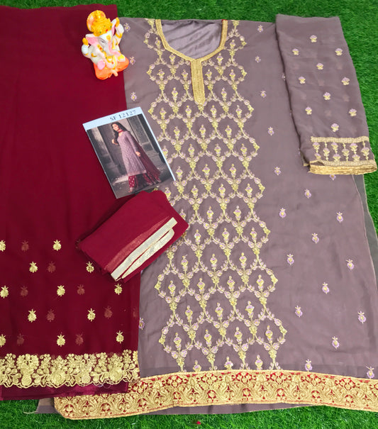 SHAFNUFAB Women's Georgette Ethnic Wear for WomenSemi StitchedSalwarSuit SF20148 Diwali Outfit Bridal Grey1 Colour Indian CasualWearSalwarSuit IN Eid