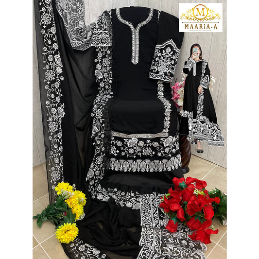 SHAFNUFAB Women's Georgette Ethnic Wear for WomenSemi StitchedSalwarSuit SF201494 Diwali Outfit Bridal Black1 Colour Indian CasualWearSalwarSuit IN Eid