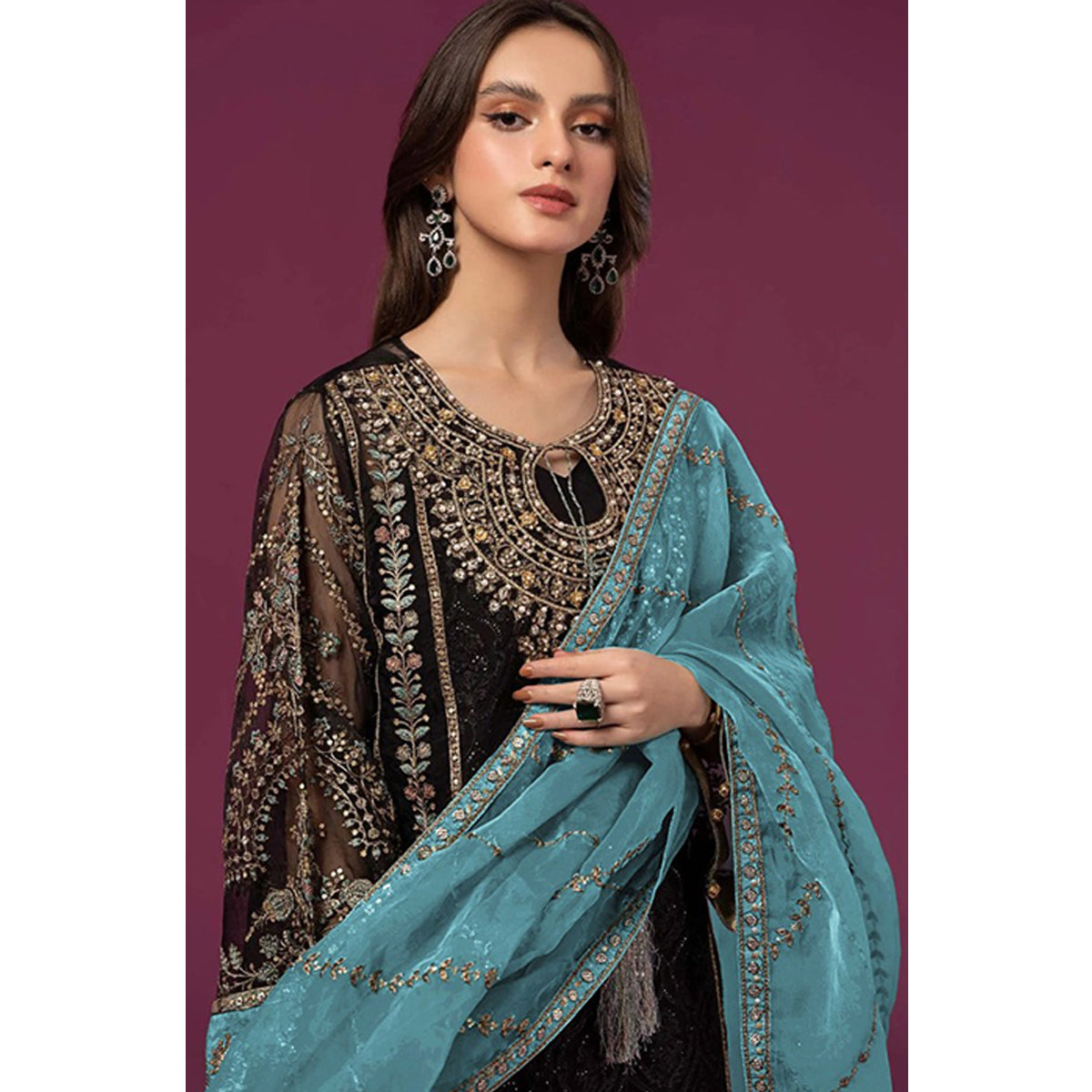 SHAFNUFAB Women's Georgette Ethnic Wear for WomenSemi StitchedSalwarSuit SF201495 Diwali Outfit Bridal Light Blue2 Colour Indian CasualWearSalwarSuit IN Eid