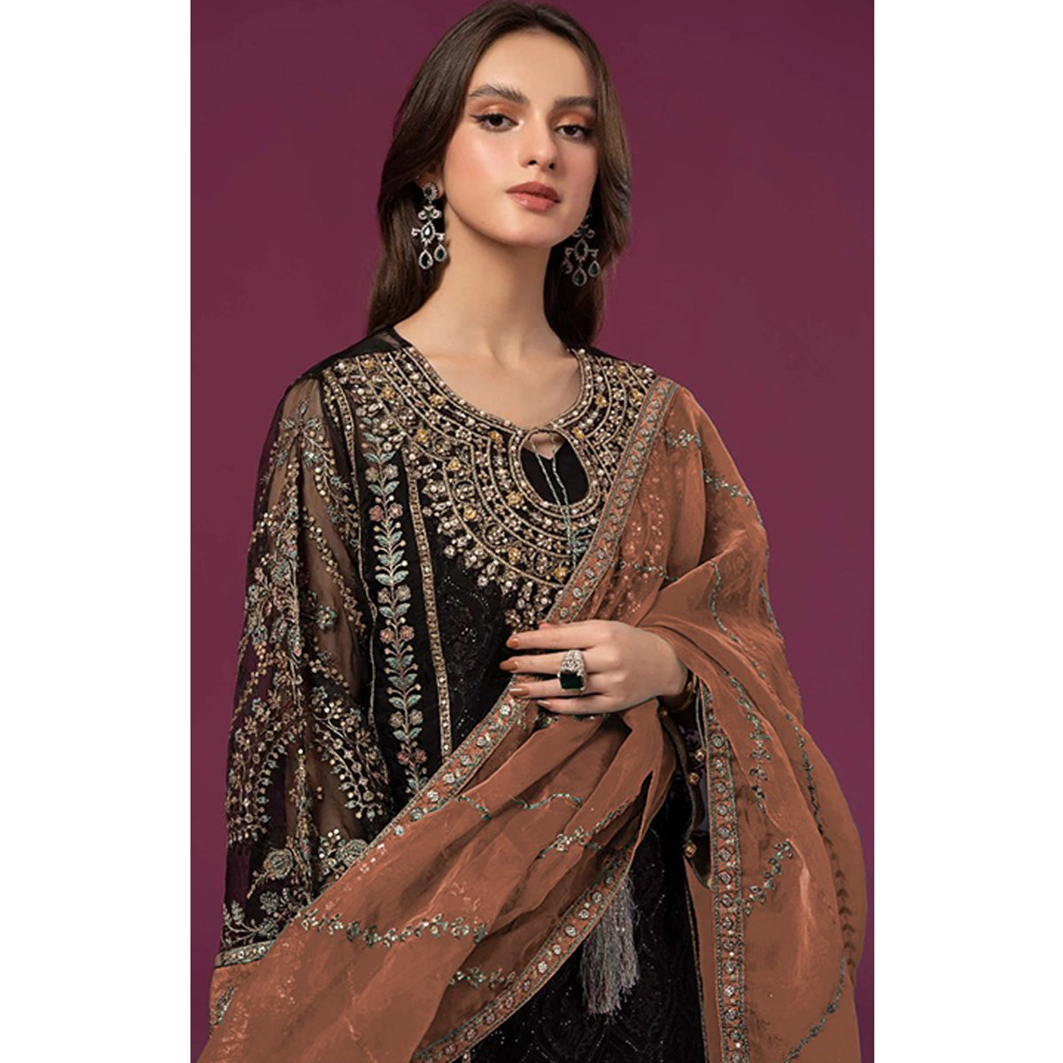 SHAFNUFAB Women's Georgette Ethnic Wear for WomenSemi StitchedSalwarSuit SF201496 Diwali Outfit Bridal Beige Colour Indian CasualWearSalwarSuit IN Eid