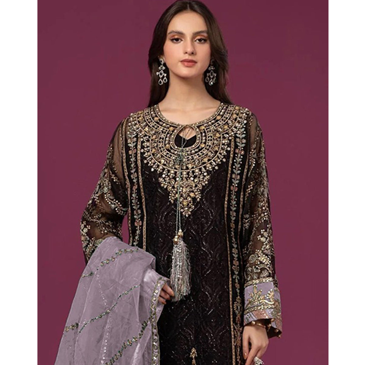 SHAFNUFAB Women's Georgette Ethnic Wear for WomenSemi StitchedSalwarSuit SF201497 Diwali Outfit Bridal Purple Colour Indian CasualWearSalwarSuit IN Eid