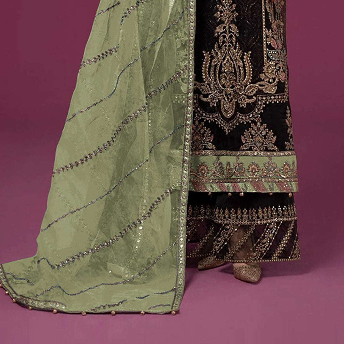 SHAFNUFAB Women's Georgette Ethnic Wear for WomenSemi StitchedSalwarSuit SF201498 Diwali Outfit Bridal Light Green Colour Indian CasualWearSalwarSuit IN Eid