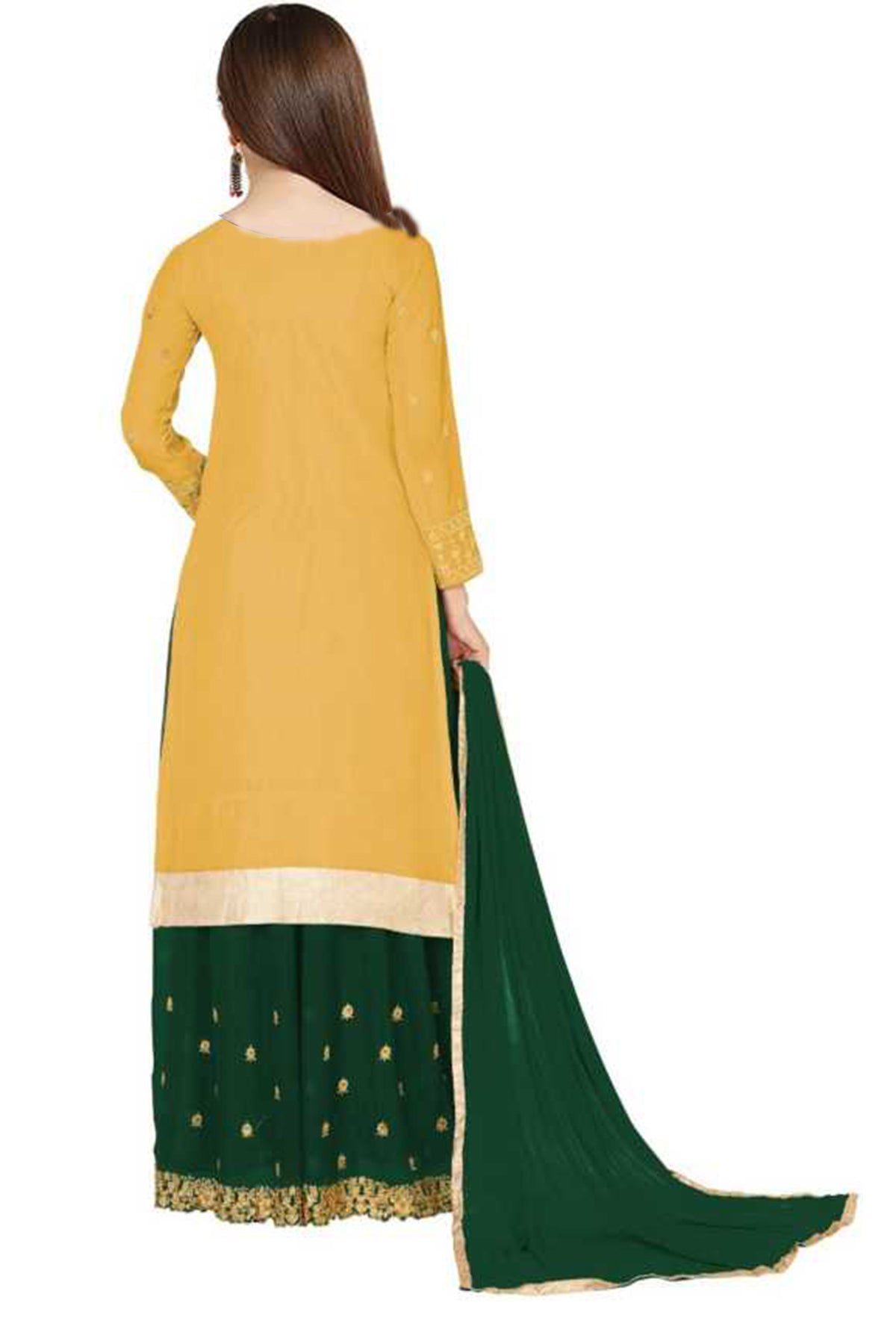 SHAFNUFAB Women's Georgette Ethnic Wear for WomenSemi StitchedSalwarSuit SF20150 Diwali Outfit Bridal Yellow Colour Indian CasualWearSalwarSuit IN Eid