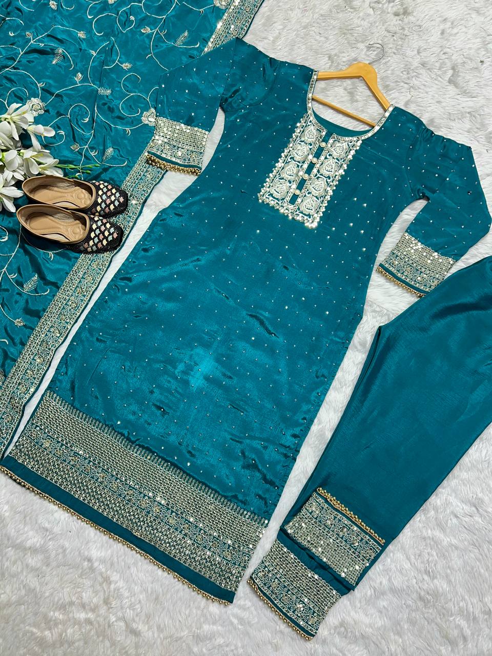 Women’s Stitched Salwar Suit Set with Heavy Embroidery Work Dupatta | Elegant Party Wear Ethnic Kurta Pant Set
