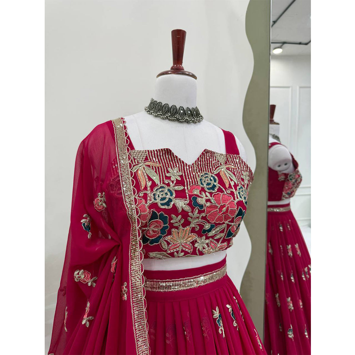 SHAFNUFAB Women's Georgette Ethnic Wear for WomenSemi StitchedSalwarSuit SF201542